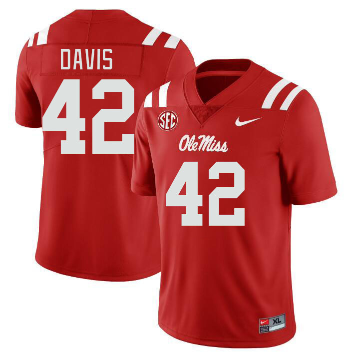 Men #42 Dylan Davis Ole Miss Rebels College Football Jerseyes Stitched Sale-Red - Click Image to Close